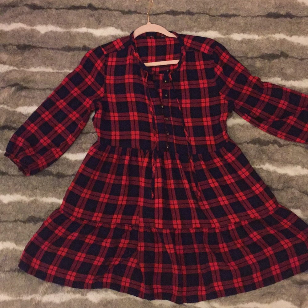 Red, Dark Blue and Black Plaid Dress